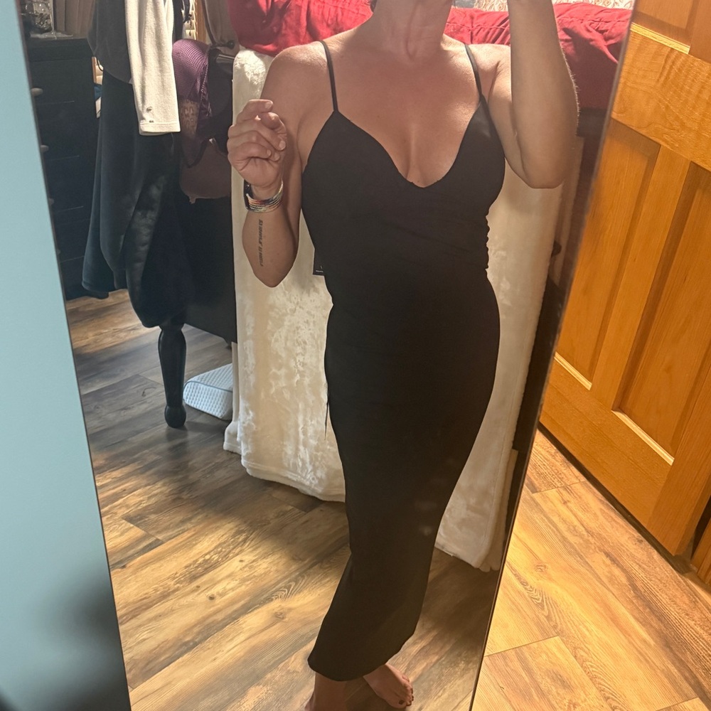 Lulus Sophisticated Soiree Black Bustier Midi Bodycon Dress - Size S